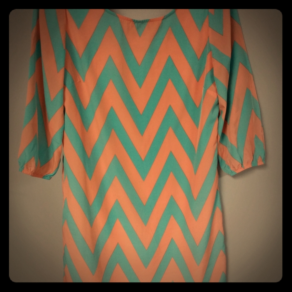 Julila Teal & Peach Chevron Cocktail Party Dress